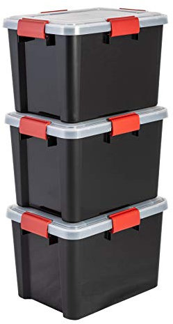 Iris Ohyama Luftdichte Kunststoff-Aufbewahrungsboxen mit Deckel, 20L, 3er-Set, Schwarz, Hermetischer wasserdichter Verschluss, Robuste Schnappverschlüsse, Stapelbar, Staubschutz, BPA-frei, AT-SD