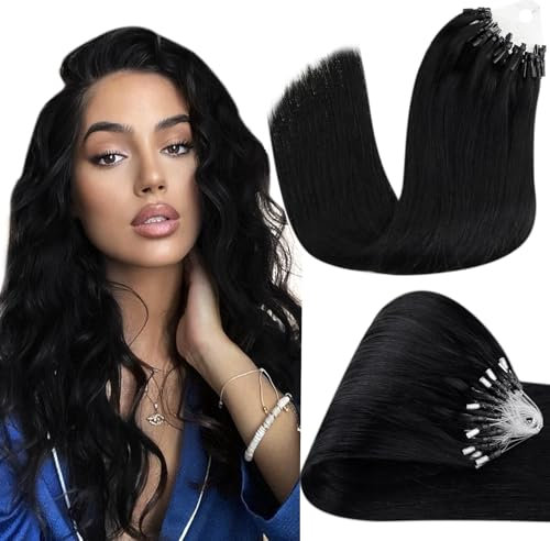 Hetto Microring Extensions Echthaar 45 cm Schwarz Extensions Echthaar Microring Naturschwarz Invisible Micro Loop Remy Haarverlangerung 50 stück 50g #1