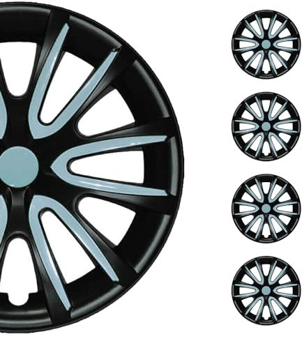 OMAC 4X Radkappen Radzierblenden Radblenden 14 Zoll Stahlfelgen Matt Schwarz-Hell Blau