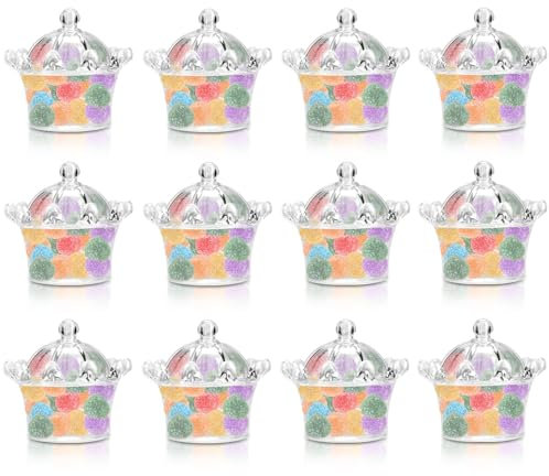 HERCHR 12pcs Claro Cajas de Favor, Transparente Candy Box Caja de plástico Treat Cajas de embalaje en forma de corona para la boda del partido