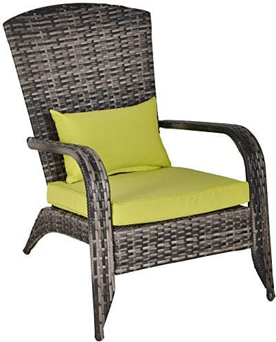 Outsunny Sedia da Giardino Adironrack con Braccioli e Cuscini, Sedia in Rattan e Acciaio per Interni ed Esterni, 64x80x90 cm, Verde