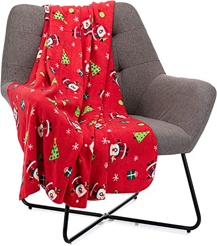 Celebright - Coperta natalizia in pile, grande, 127 x 152 cm, in microfibra soffice, coperta per letto e divano, soffice e calda, per l’inverno, rosso con motivo Babbo Natale