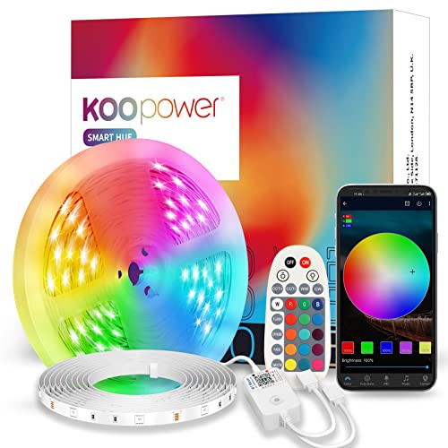 Koopower LED Strip 20m, Bluetooth RGB LED Streifen mit IR Fernbedienung und Wird von APP, Dimmbar LED Lichterkette,Bunt LED Lichtstreifen, Party, Küche [Energieklasse A++]