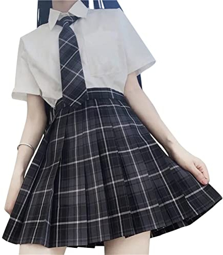 ORANDESIGNE Jupe Plissée Courte Taille Haute pour Femme et Fille JK Jupe Mini à Carreaux Ecole de Tennis Evasée avec Doublure