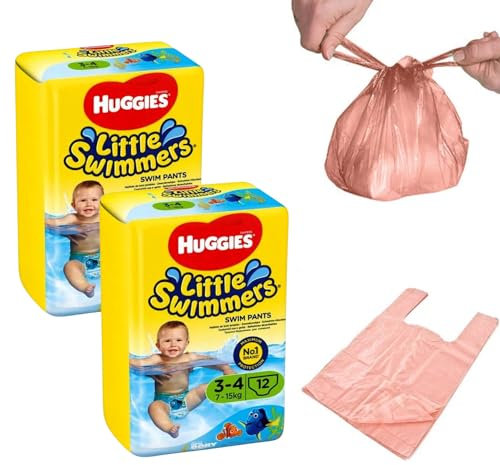 Little Swimmers Einweg-Schwimmwindeln mit Wickeltasche, Größe 3–4, Schwimmwindeln für Babys (7–15 kg), 22 Stück – wasserdichte Windeln zum Schwimmen, Wasserwindeln