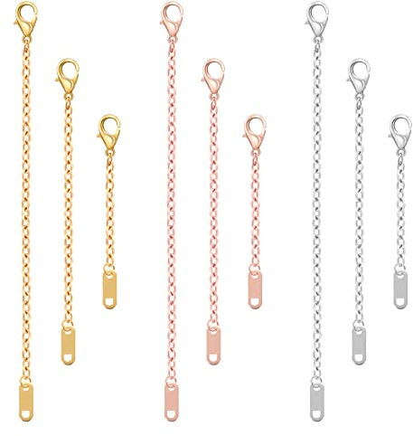 9 Pcs Necklace Extender, Chain Extenders for Necklaces, Delicate Stainless Steel Jewelry Chain Extenders for Bracelet Anklet Necklace (Gold/Silver/Rose Gold, 5/10/15cm)