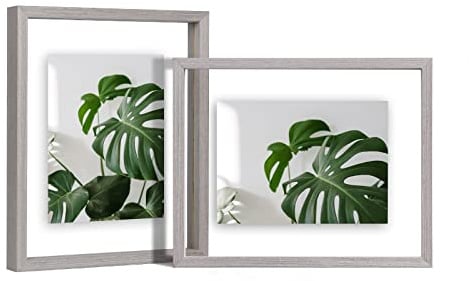 EGOFINE 10x8 Floating Frames Set of 2, Made of Solid Wood Display Any Size Photo up to10x8, Double Acrylic Picture Frame,Wall Mount or Tabletop Standing, Light Grey