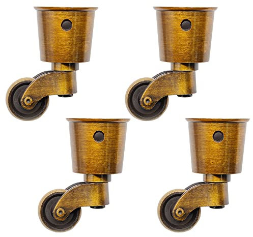 Waziaqoc 4 Stück antike Messingrollen, Vintage-Drehrollen, runde Rollen, Zinklegierung, Möbelrollen, für Stuhl, Tisch, Regal, 65,5 mm