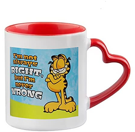 Giftme I Am Not Always Right But I Am Never Wrong Coffee Tea Mug 11oz Heart Handle Ceramic Mug. (Red)
