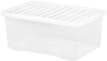 SELGEN 45L Plastic Storage Boxes Crystal Clear Box & Lid Home Office Stackable Nestable (60.00 x 40.00 x 25.00 cm)