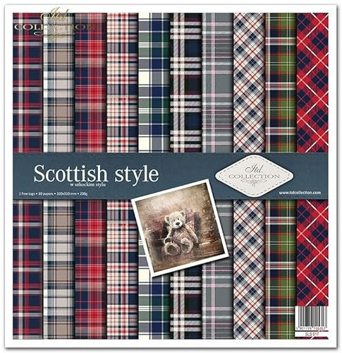 ITD Collection - Scrapbook Papier - Scrapbooking Set - Motivpapier zum Basteln - Dekorpapier 12x12 inches - 310 x 310 mm - 10 Blatt + 1 – Scottish style - SLS-017