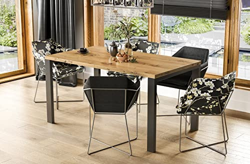 Endo-Moebel Design Esstisch Garant 80cm - 215 Metall erweiterbar Metallgestell Küchentisch (Artisan Eiche)