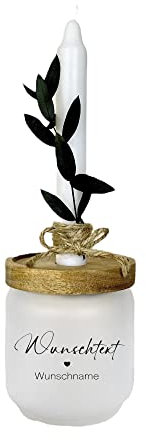 Manufaktur Liebevoll - Personalisiertes Geschenkglas mit Kerze | Glasgeschenk mit wunderschöner Trockenblume | Geschenkset für Lieblingsmenschen zum Geburtstag (Wunschtext)