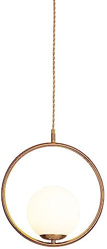 LGDEERCO Moderne Hängeleuchte, Nachttisch-Kronleuchter, goldener runder weißer Glas-Lampenschirm, kreatives Design, Schlafzimmer-Hängelampe, Innen-Pendelleuchte, Beleuchtungskörper für Esszimmer, Wohn