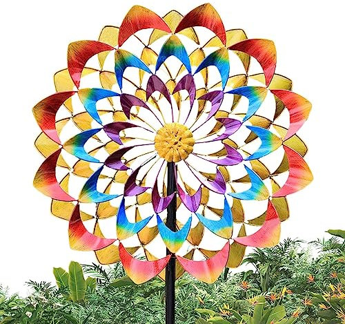 Fukamou Metall Windrad, Windspinner Spinner Skulpturen Windfänger, Windspinner Für Hof Patio Garten Terrassen Rasen Dekoration