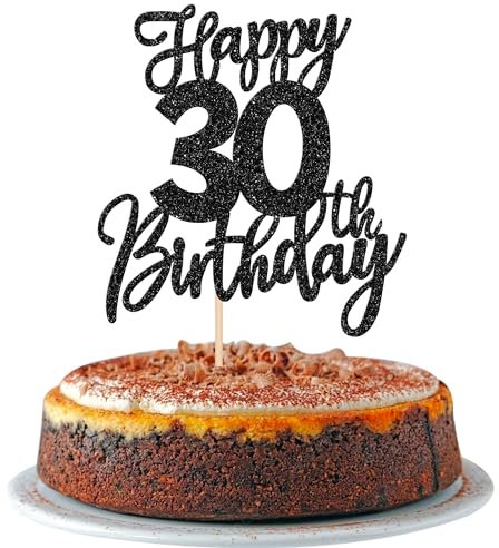 1 Stück Happy 30th Birthday Tortendeko Glitzer Prost auf 30 Jahre Geburtstag Kuchen Deko 30 Fabulous Cake Topper für Happy 30th Birthday Theme Party Kuchen Dekoendeko Schwarz