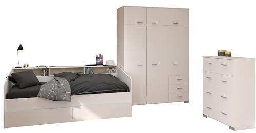 Parisot Jugendzimmer Sleep 41 4teilig Weiß Jugendzimmer Möbel mit Kleiderschrank, Stauraumbett, Bettschubkästen, Kommode …