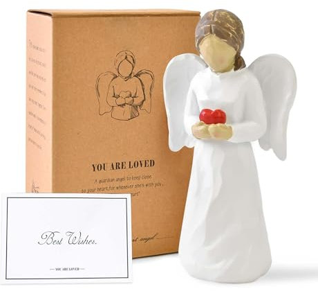 JIABEIUS Engel Figuren, Handwerk Harz Engel Figuren, Weihnachtsengel Halten EIN Herz, Liebevolle Geschenke für Mama von Tochter, für Thanksgiving, Weihnachten, Muttertag