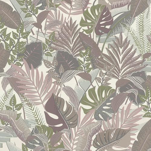 Rasch Tapete 687859 - Vliestapete mit bunten Palmenblättern in Lila und Gün, Dschungeltapete aus der Kollektion Tropical House