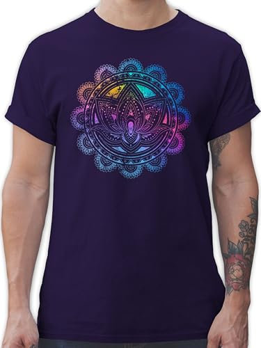T-Shirt Herren - Yoga - Lotusblume Lotus Meditation Entspannung Spirituelle Mandala Pilates - L - Lila - Apparel Joga Geschenke Shirt für Alles Fans