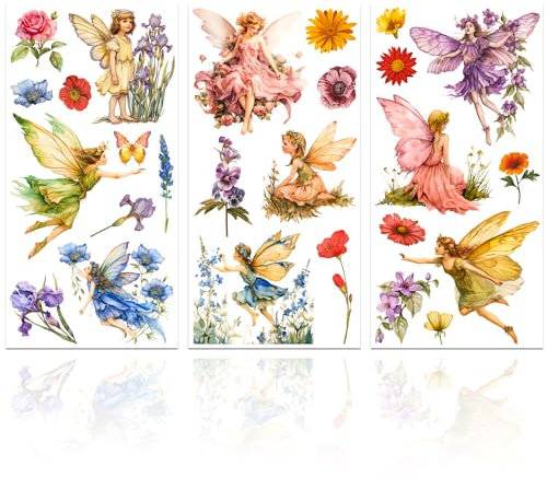 GLOBLELAND 3 Stück Feen Und BlumenAbziehbilder Zum Abreiben Für Möbel Und Kunsthandwerk, 6x12 Zoll Große MöbelTransferaufkleber, Selbstklebende, Wasserfeste RedesignDekorTransferaufkleber