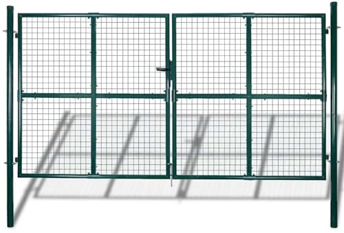 Puerta de Jardín de Acero Galvanizado con Cerradura de 3 Llaves - Verde Oscuro - 306x225 cm
