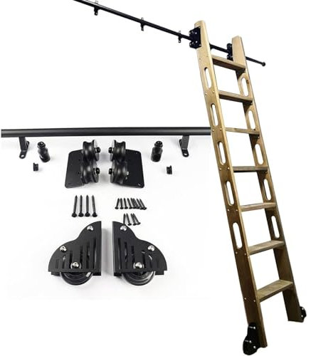 FZZIBQYR Schiebeleiter-Kit, rollende Bibliotheksleiter, Schienenschiene, robuste Gleitschienen (Keine Leiter), Rollleitern für Bücherregale, Lager, Bar, Schrank-Set, mobiles Leiter-Hardware-Kit-Syste