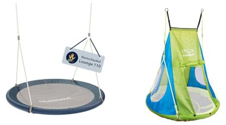 HUDORA Nestschaukel Lounge - Höhenverstellbare Nestschaukel mit 90/110cm Durchmesser & Zeltbezug Cosy Castle - Zeltüberzug für HUDORA Nestschaukel 90 & 110/120 in blau/Lemon