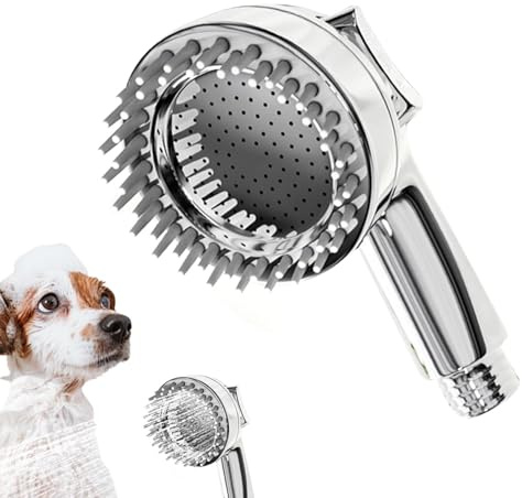 Mihauuke Pommeau de douche pour chien - Buse de bain 2 en 1 pour chat et chien - Accessoire de douche pour laver votre chien - Bain de chat en plein air - Embout de tuyau de douche - Dents de peigne