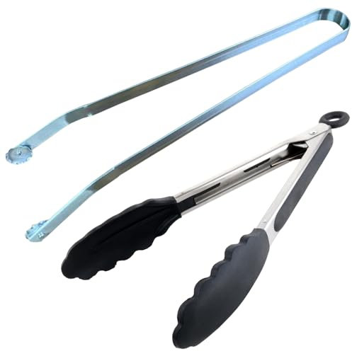 Ahigh Pince à barbecue, pince de cuisine avec pointes en silicone pour la cuisson, pince à barbecue en acier inoxydable, pince à viande, pince rotative pour le barbecue, la saucisse, le barbecue avec