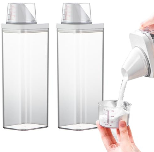 DASIAUTOEM 2 Stück 1900ML Luftdichter Waschmittelspender, Waschmittel Aufbewahrung Mit Messbecher Flüssig Waschpulver-BehäLter Wiederverwendbar Aufbewahrungsbox Multifunktionale
