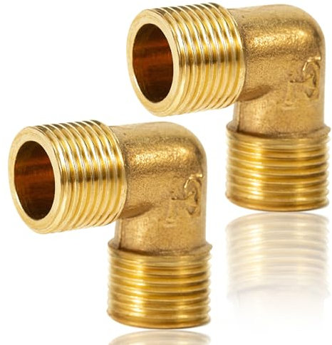 2 Stück Messing Winke 90 Grad, 3/4 AG auf 3/4 AG, DN20 Rohrwinkel Bogen, 90° Bogen Messing, 3/4 Zoll Außengewinde x 3/4 Zoll Außengewinde, Sanitär Anschlussstücke Winkel für Trinkwasser geeignet