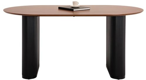 IDIMEX Esstisch Maxim schwarz/braun - moderner Tisch 160 x 90 cm, Design Küchentisch oval mit Säulenbeinen und Lamellen, Esszimmertisch für 6 Personen
