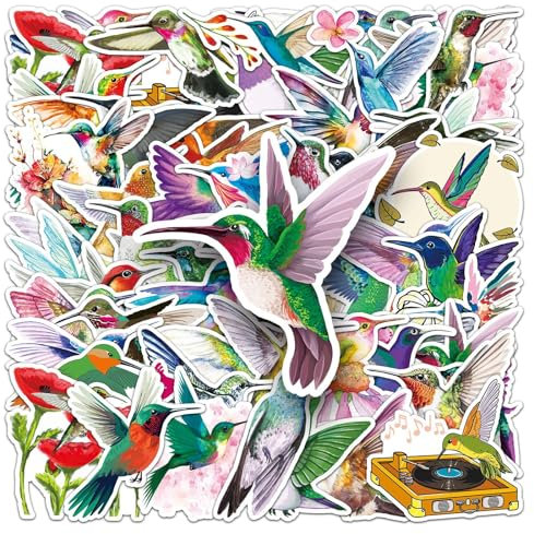 Kolibri Aufkleber 50 Stück Vinyl Niedliche Vogel Aufkleber für Laptop Skateboard Koffer Telefon Motorrad Computer Auto Scrapbook Gepäck,Wasserdicht Cartoon Hummingbird Tiere Sticker für Kinder Jungen