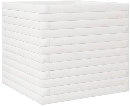 Makastle Jardiniere sur Pieds, Jardinière surélevée en Bois, Lits Surélevés de Jardin, Pot de Fleurs de Jardin Bacs à Fleurs Exterieur pour Plantes, Base Ouverte, Blanc 50x50x45,5 cm