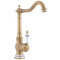 Yoka Home - Wasserhahn für Küche Retro - Antik Küchen-Armatur mit langem Auslauf - Mischbatterie Küche Stehend Hohe - Spültischarmatur mit Strahlregler - aus Messing und Porzellan - Gold matt