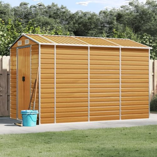 ShGaxin Gerätehaus Hellbraun 191x300x198 cm Verzinkter Stahl, Gartenhaus, Gerätehaus, Fahrradgarage, Gartenhütte, Geräte Schuppen, Gartengerätehaus - 3188277