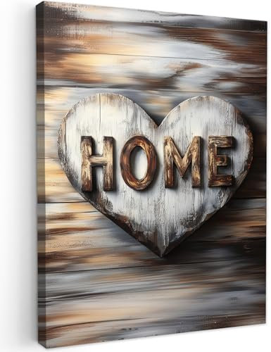 MuchoWow© Leinwandbild 60x80 cm Dekoration Wohnzimmer Bilder Pictures Wall Decoration Living Room Wohnungs Deko Moderne Bild Zuhause - Herz - Holzoptik - Liebe