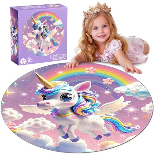 72 Pieces Unicorn Shimmery Floor Jigsaw Puzzle for Kids Preschool Educational Learning Toys Birthday Gifts for Ages 4-6 3-5 Girls (Unicorn, One Size)