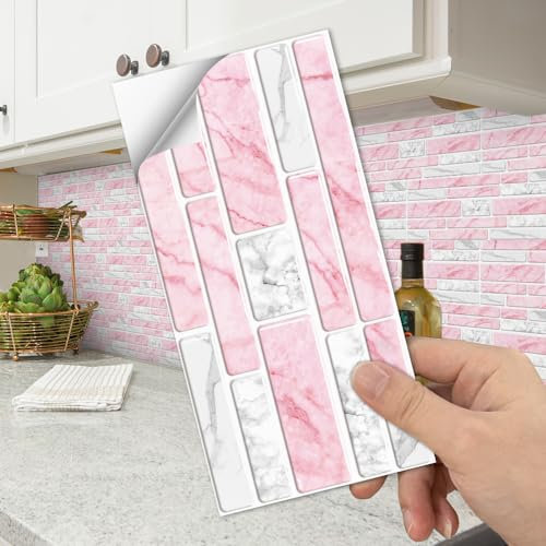 Piastrelle adesive da parete impermeabili in marmo rosa per cucina bagno Home Decor 27 pz/20x10cm