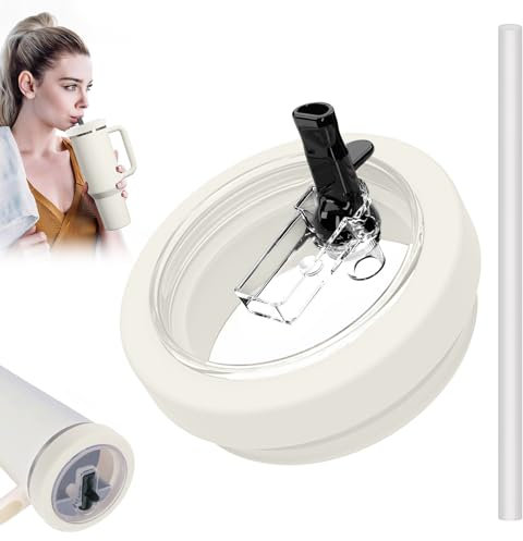 Tcamp Tapa de repuesto a prueba de fugas compatible con Stanley Quencher H2.0 de 40 onzas, tapa de silicona a prueba de derrames (blanco crema)