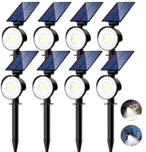 nipify 8 Piezas Luces Solares LED Exterior Jardin, 3 Modos Focos Led Exterior Solares Potente, Impermeable Luz Solar Jardin para Caminos, Patio, Terraza