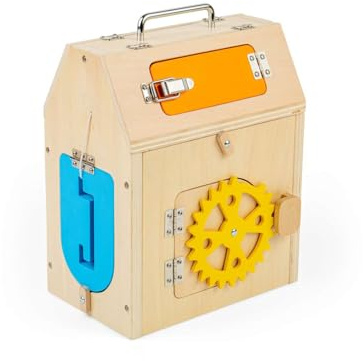 Bigjigs Toys Latches & Catches House, Wooden Busy Board Cube for Toddlers