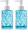 Glass Soap Dispenser - 2 Pack 12 Oz Clear Glass Liquid Hand Soap Dispenser with Rustproof Plastic Pump, Refillable Dish Bottle Dispenser for Bathroom, Kitchen (Blue)