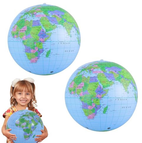 2 Stück Wasserball Aufblasbar,Globus Aufblasbar 16 Zoll,Wasserball Weltkugel,World Globe für Garten Strand Pool Wissenschaft Geographie Bildung