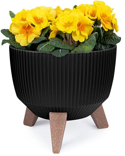KONZEPT Vaso per piante grande, 24 cm, grigio, con piedini, resistente alle intemperie e ai raggi UV, con inserto per drenaggio dell'acqua, per interni ed esterni