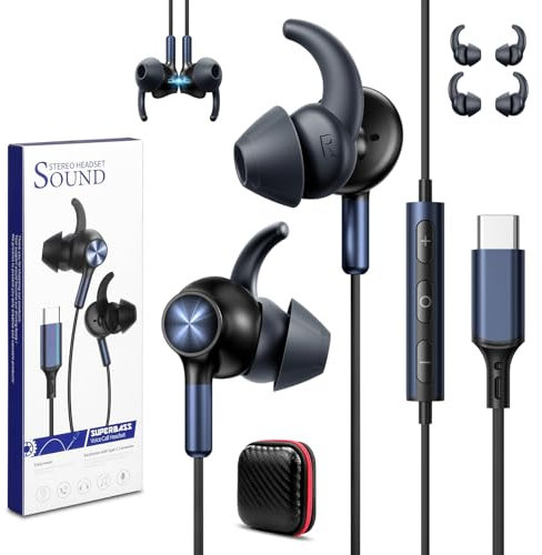 USB C Earbuds Wired Headphones with Microphone for Musicians,Noice Cancelling USB Type C in Ear Phones for iPhone 16 15 Samsung Galaxy S25 S24,HiFi Stereo Headset for iPad A16 11th 10th Generation