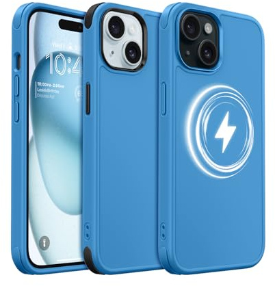 MobNano Magnetisch Hybrid Silicon Hülle für iPhone 15 Hülle [Kompatibel mit MagSafe][2-Sets Bumpers] Stoßfest Schutzhülle Magnet Dünn Handyhülle iPhone 15 Case Navy Blau