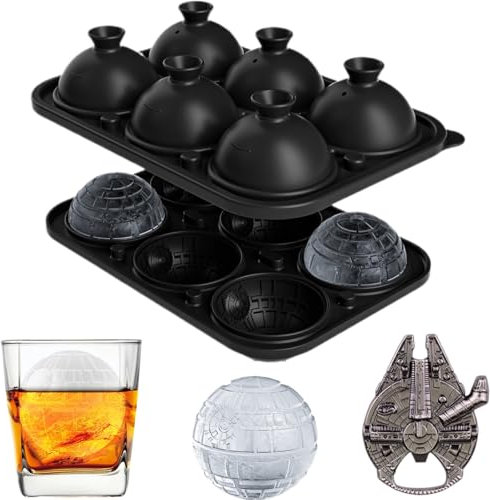 NICITY Death Star Ice Cube Mold with Millennium Falcon Bottle Opener,6-Cavity 3D Star Wars Ice Cube Tray for Whiskey, Cocktails, Bourbon.Funny Whiskey Gifts for Men