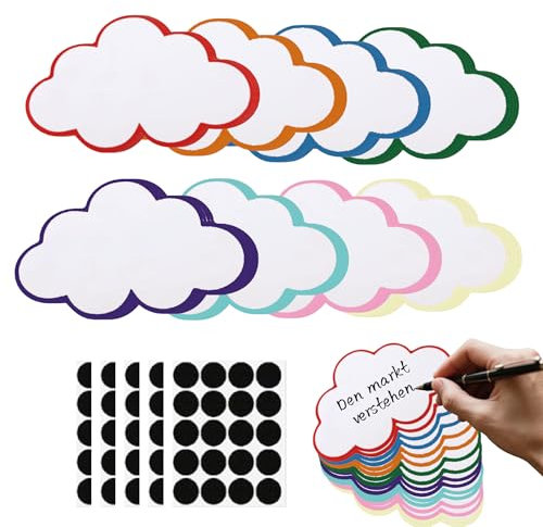 ChilArt 100 Stück Karteikarten Wolke,8 Farben moderationskarten,mit 100 Selbstklebenden Klettband,Geeignet für Studium,Büro,Präsentationen, Meetings und Mind Mapping(23x14cm) (Wolke)